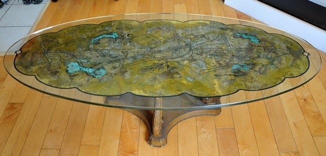 Vintage gold leaf on glass Hollywood Regency style coffee table