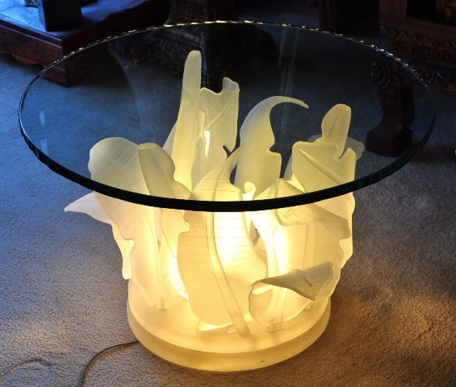 Glass top coffee or occasional table with acrylic sculpture base