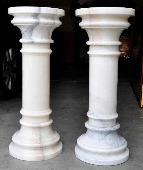 Pair of white marble pedestals