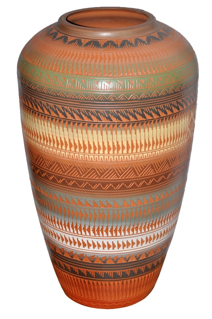Hand etched Navajo pottery by Ernest Watchman