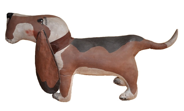 Unique handmade American folk art stuffed canvas hound dog