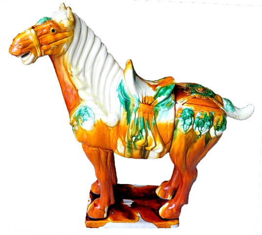 Large porcelain statue of painted Tang horse from China