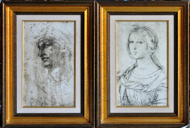 Drawings of Head of a Youth by Michelangelo and bust of a Female Saint by Raphael