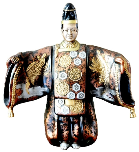 Cloisonne metal statue of a Japanese Noh dancer with mask