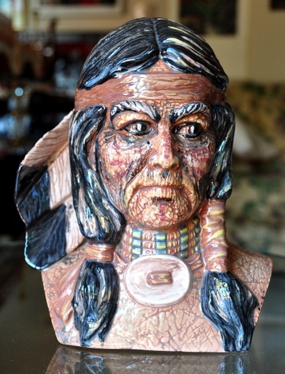 Porcelain bust sculpture of a Native American man
