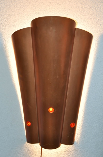 Pair of Art Deco style copper wall sconces with jewel accents