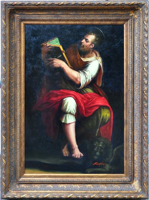 Renaissance style painting depicting St. Mark writing his gospel