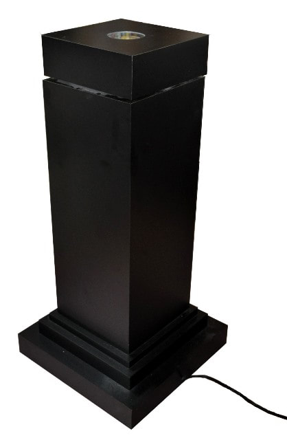 Custom made black pedestal with lighted motorized turntable