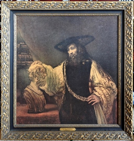 Framed print of Rembrandt painting Aristotle with a Bust of Homer
