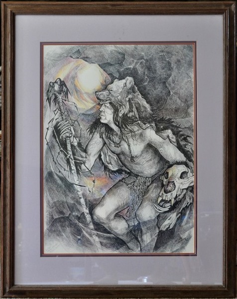 ​Limited edition print of Michele Gauthier drawing titled Taiga Shaman