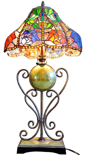 Tiffany style lamp with floral shade of unusual shape