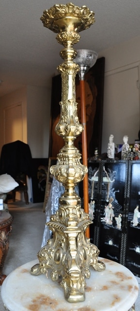 Italian Baroque style tall ornate brass candlestick
