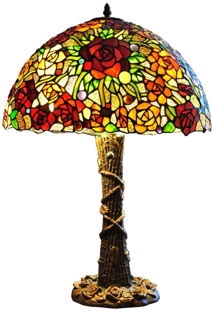 Tree shaped Tiffany style table lamp with oval shade