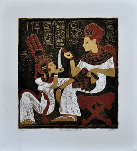 Egyptian themed serigraph titled King and Queen of Egypt by L. Sacco