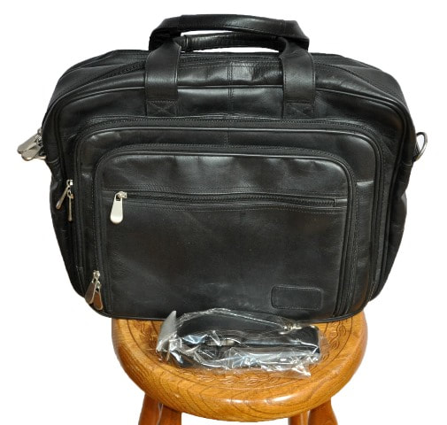 Genuine full grain cowhide leather black computer office bag by Monarch Luggage Co.