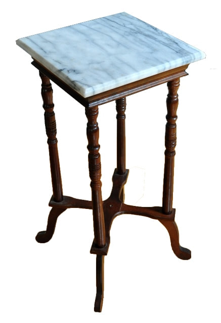 Marble top pedestal with turned wooden legs