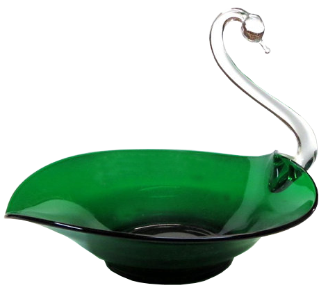 Vintage New Martinsville-Viking emerald green elegant glass swan bowl