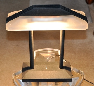 Banker's desk lamp with frosted glass shade and unique design