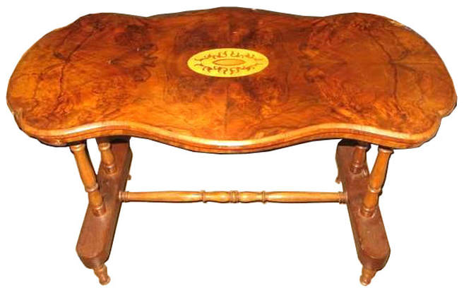 Vintage coffee table with burlwood inlay