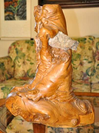 Burlwood carved abstract art piece/vase sculpture