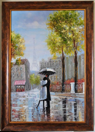Oil painting of a couple in Paris