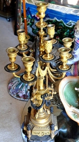 Antique French Rococo style 10-light brass candelabra