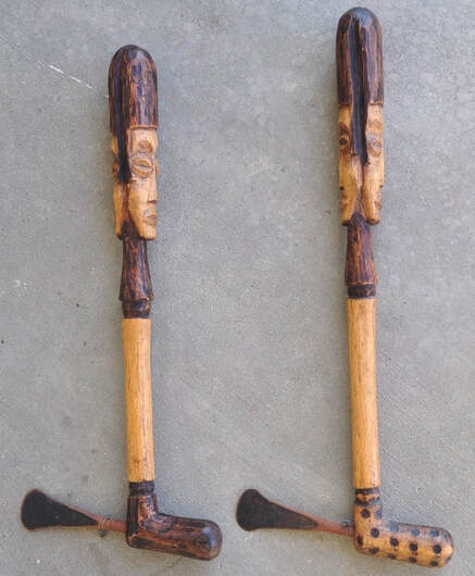 Pair of African axes with figural wood handles