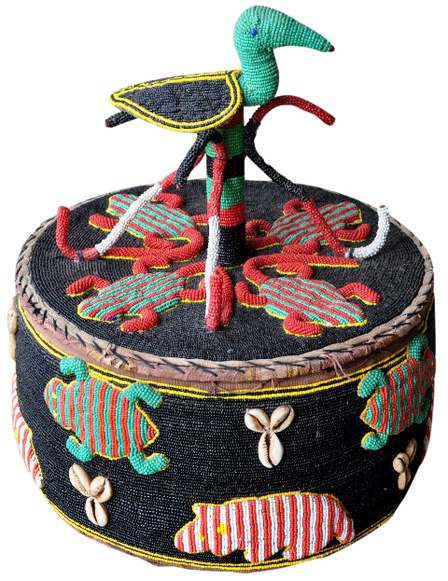 Yoruba beaded basket with animal motifs
