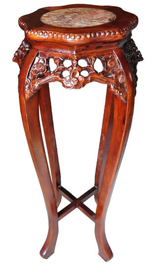 Chinese carved mahogany pedestal with inset marble top