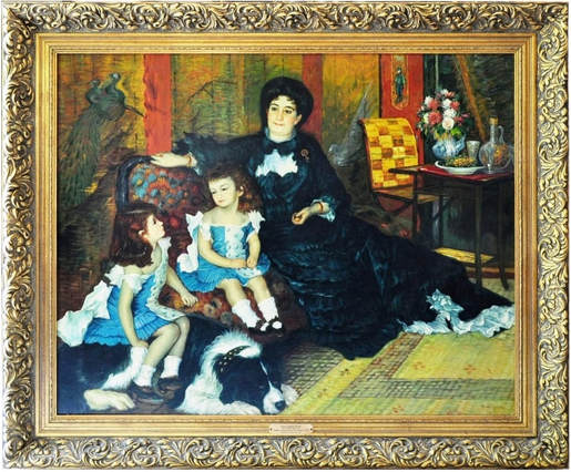 Replica oil on canvas painting Madame Charpentier and Her Children by Renoir in ornate frame