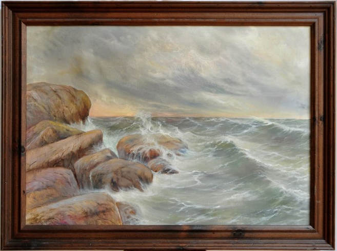 Oil on canvas seascape painting by Kornell