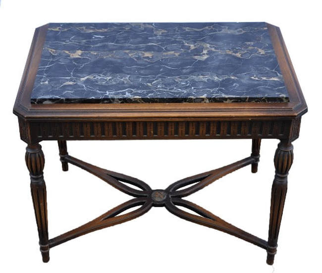 Antique side table with inset Italian Portoro marble slab