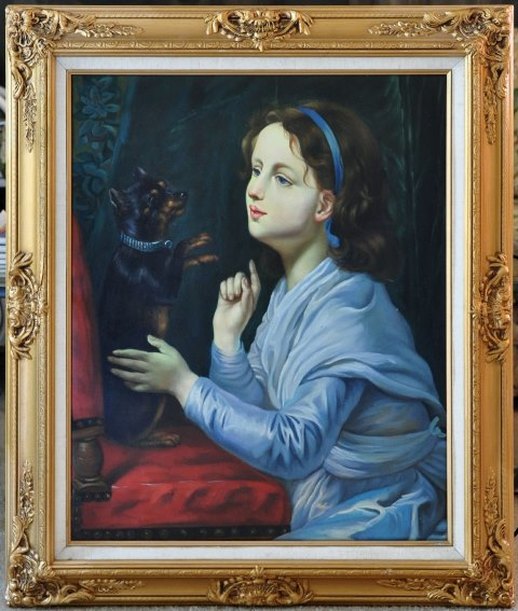 Oil painting of a lady with her dog