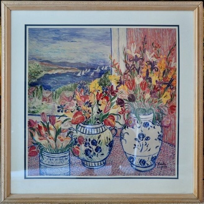 Print of floral painting titled Harbor Still Life by Leslie Sayour