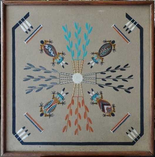 Navajo Native American sand painting titled Water Creatures by Lee Begay