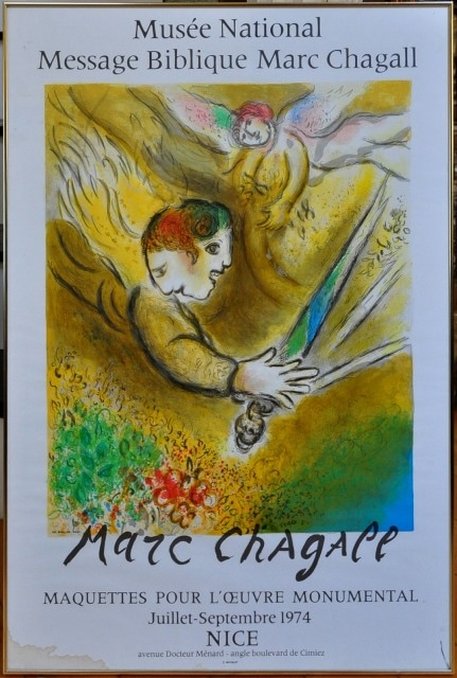 The Angel of Judgement 1974 color lithograph exhibition poster from the Musée National Message Biblique Marc Chagall