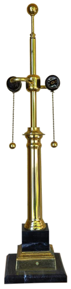 Neoclassical style brass columnar table lamp with black marble base