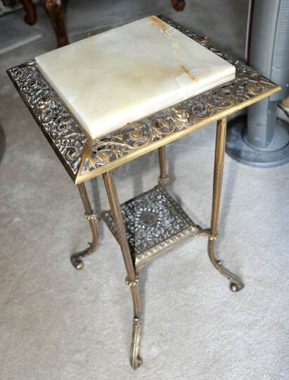 Victorian brass and onyx 2-tier plant stand