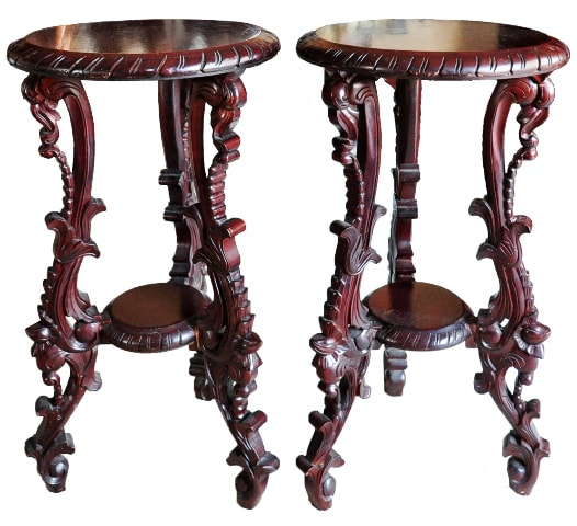 Pair of beautiful carved teak wood end tables from Indonesia