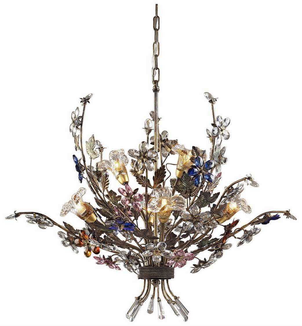 Chandelier in the shape of a bouquet of multicolored glass crystal flowers and tole leaves​