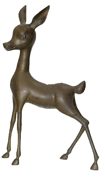 Large brass sculpture of a standing stylized fawn