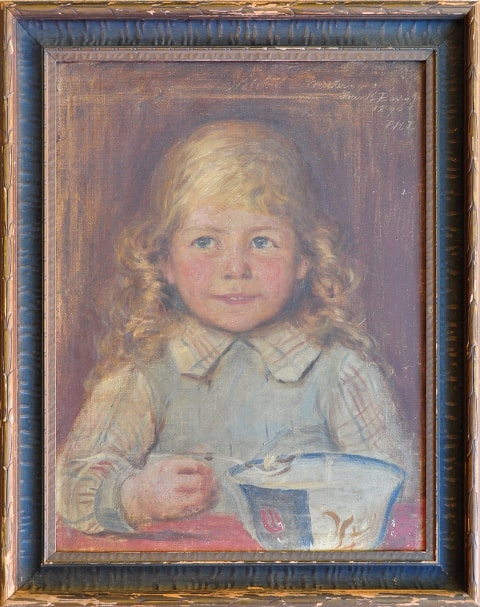 1890 oil on canvas painting of a child by Frank Hector Tompkins