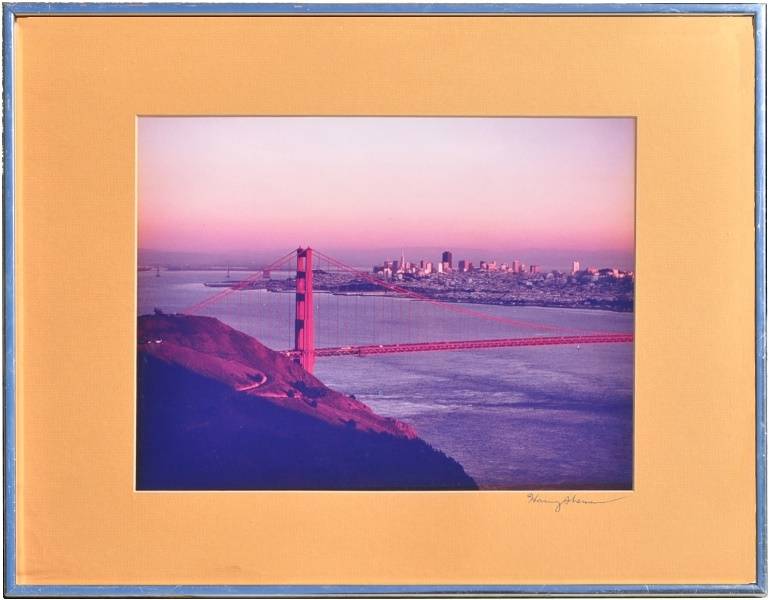 Framed vintage photograph of the Golden Gate Bridge and San Francisco