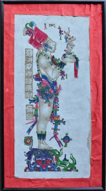 Painting on suede leather of Chan-Bahlum II, son of King Pakal