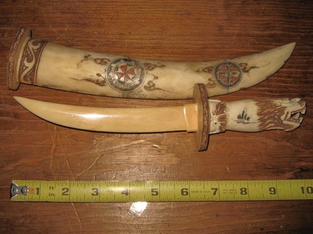 Chinese ox bone carved knife and sheath