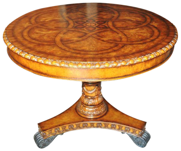 Hand carved antique Lido mahogany center table with mixed wood marquetry top
