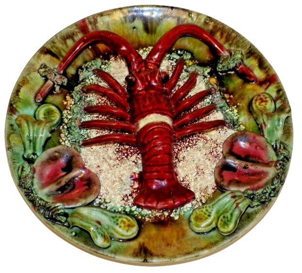 Palissy style lobster and shellfish majolica plate