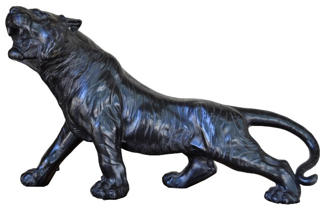 Fine metal tiger sculpture with black patina