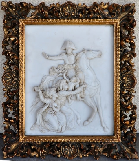 Cast marble bas-relief wall art plaque depicting Napoleon on horseback
