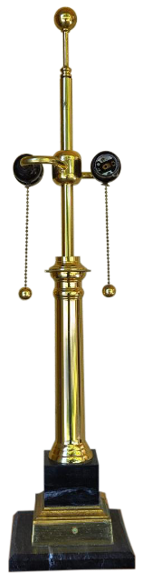 Neoclassical style brass columnar table lamp with black marble base